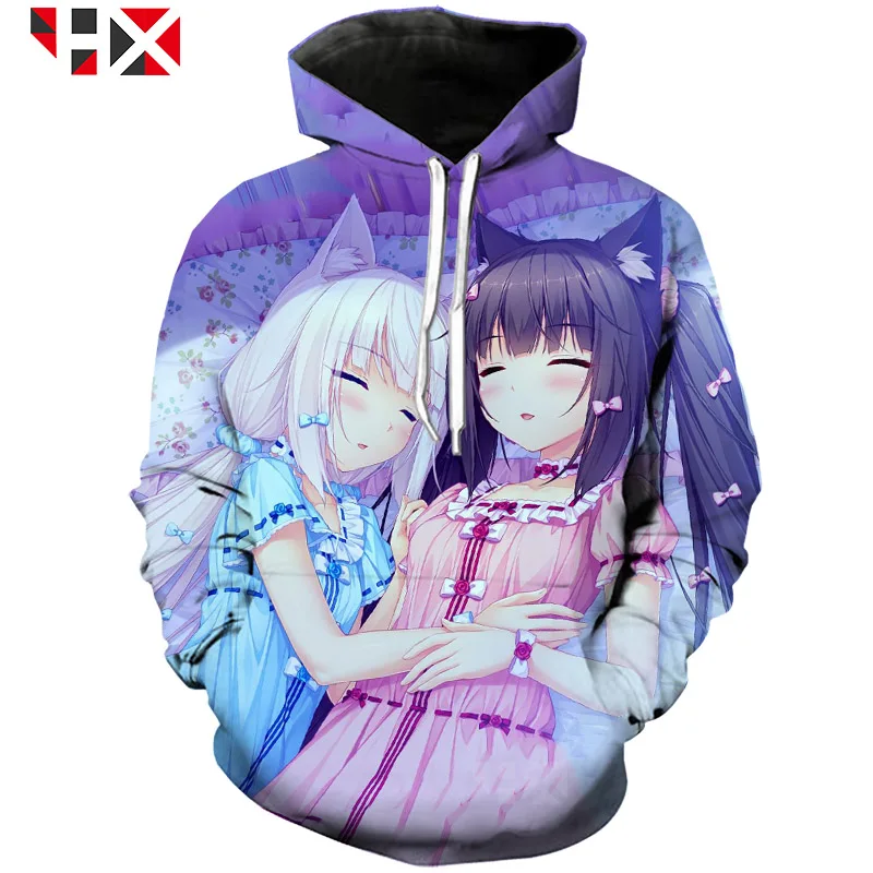 CLOOCL/Милая Толстовка для девочек с 3D принтом в стиле аниме Nekopara Chocolat Vanilla унисекс