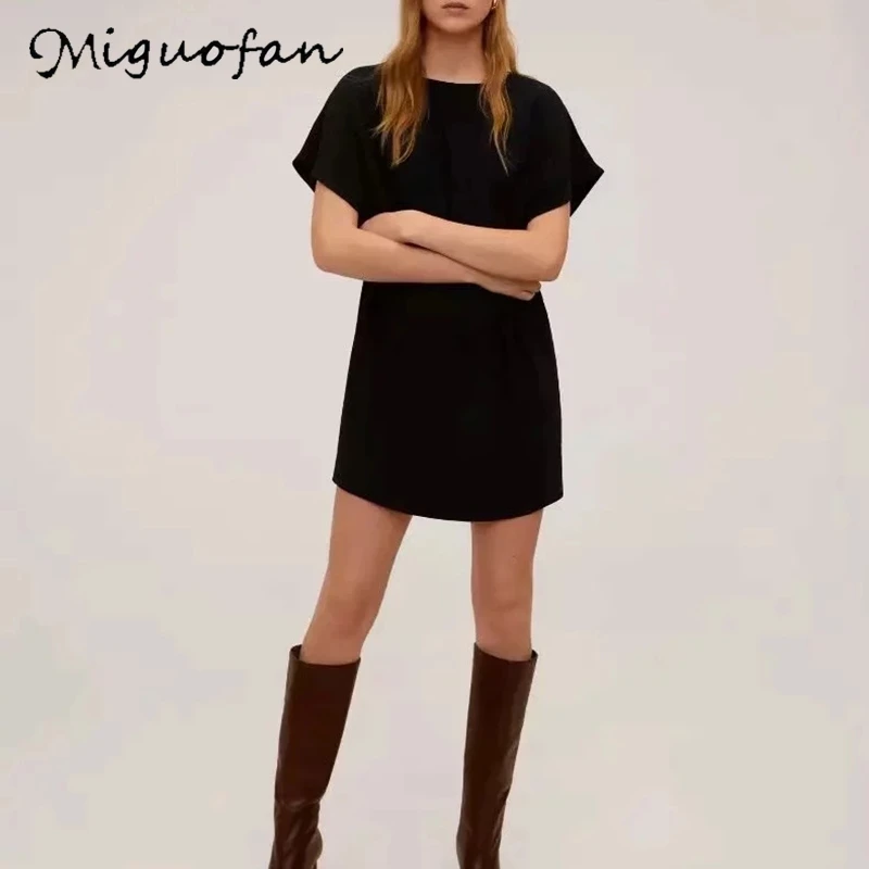 Miguofan однотонное мини платье женское весеннее повседневное элегантное черное