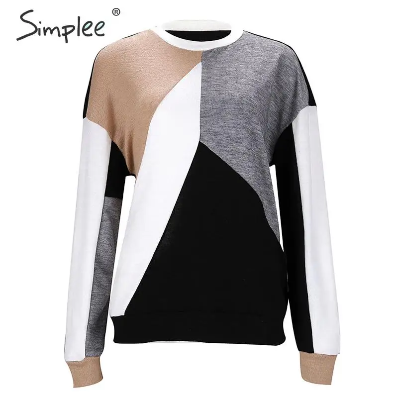 Simplee Casual patchwork pullover sweater Knitted o-neck long sleeve women 2019 England ladies chic warm winter | Женская одежда