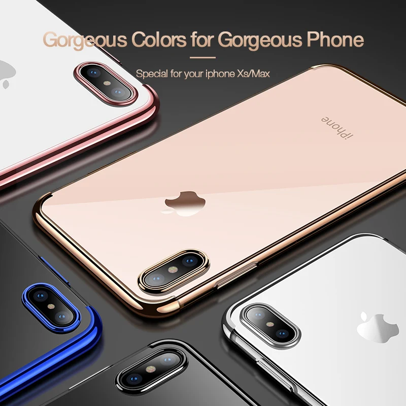 CAFELE Silicone Case for iPhone XS MAX Color Plating Luxury Transparent Backing Soft TPU Phone Full Cover |