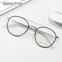 zenottic pure titanium glasses frame women retro round prescription eyeglasses men luxury double bridge optical myopia eyewear