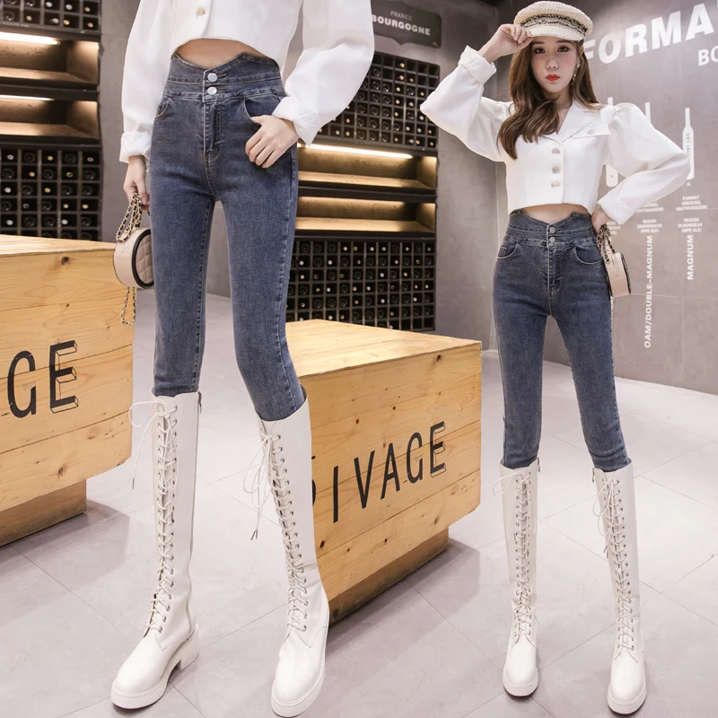 

2020 jeans female autumn new web celebrity trill han edition of tall waist thin pants pants tight bound feet