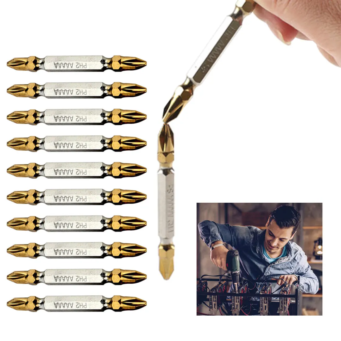 

Alloy Steel 10pcs S2 Screwdriver Bit Metric Accessories Double-head Titanium Plated Phillips Screwdriver Bit Hand Tools