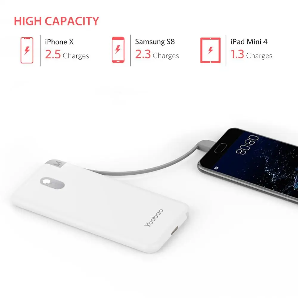 Yoobao S10K 10000 мАч встроенный кабель внешний аккумулятор с двойным USB входом