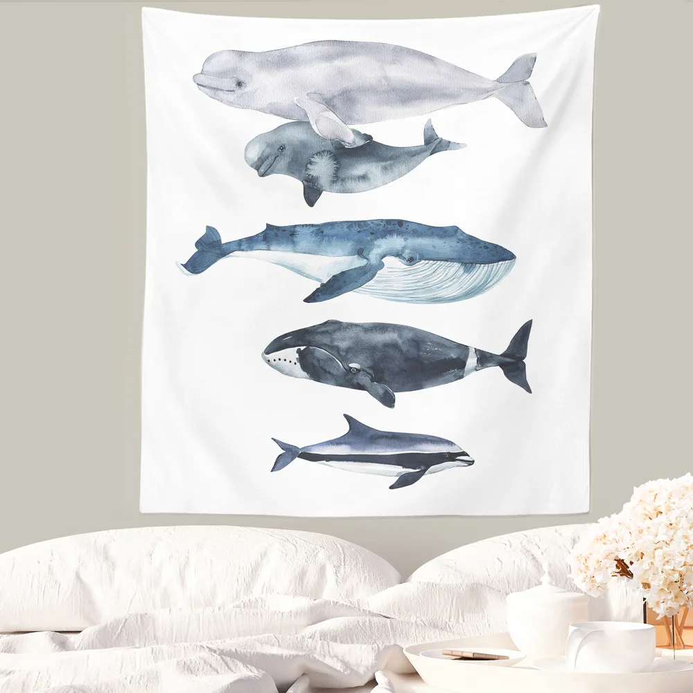 

Fish Wall Tapestry Animal Whale Dolphin Cartoon Pattern Wall Decor Living Room Nordic Art Background Mural Hanging Wall Blanket