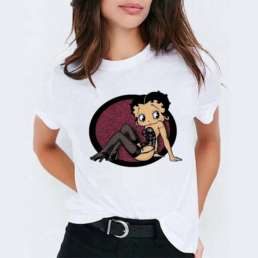 18 Футболка с рисунком Betty Boop, модная Корейская одежда для пар, хлопковый топ с короткими рукавами и принтом ангела, женская футболка 90s - Цвет: 18