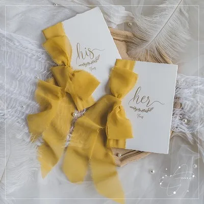 Ginger Chiffon 2 шт романтическая свадебная открытка с шармезом, шифоновая лента "His Her wows", свадебные открытки, клятва, подарок для свадебного душа, Flatlays Prop - Цвет: Ginger Chiffon