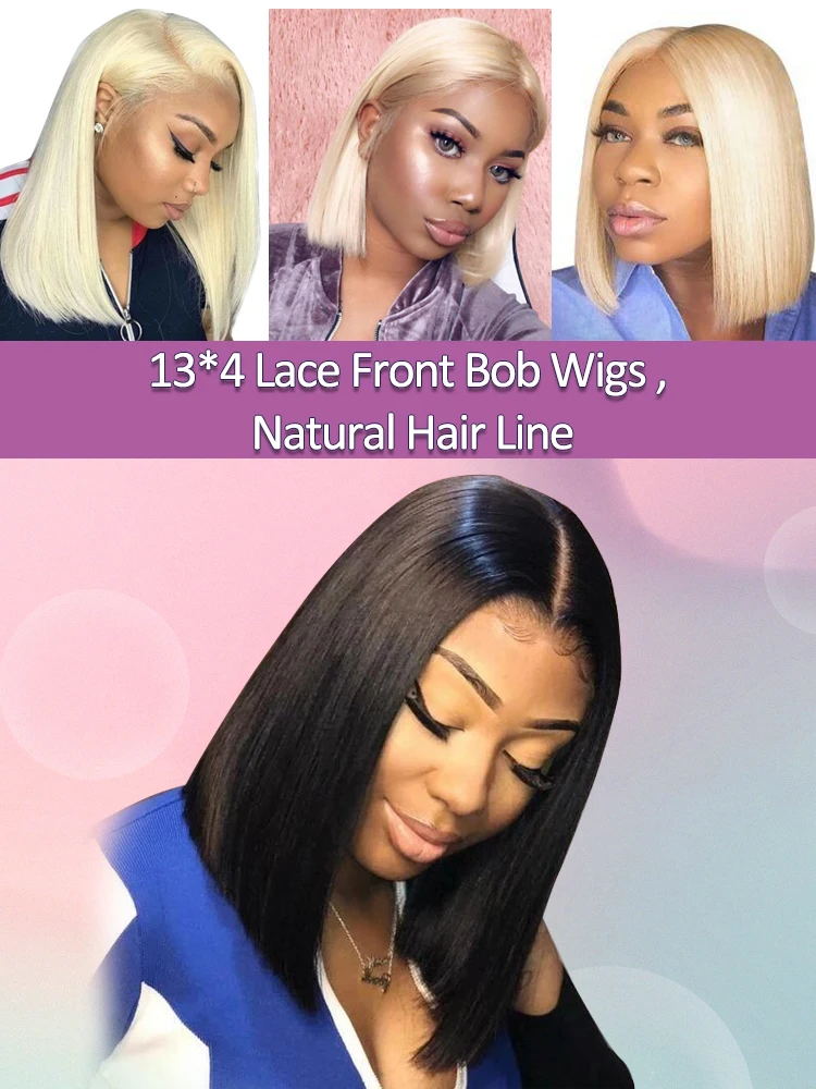 13*4 Lace Front Human Hair Wigs Honey Blonde 613 Short Bob Wig Brazilian Straight Lace Front Wig Human Hair Wigs For Women