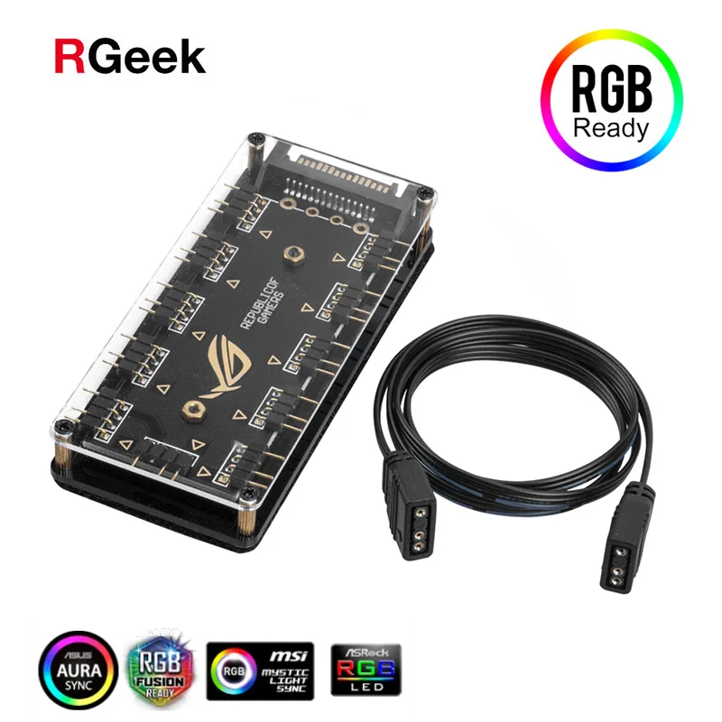 RGEEK 5 в 3 контактный RGB 10 разветвитель концентратора SATA Power адаптер ARGB