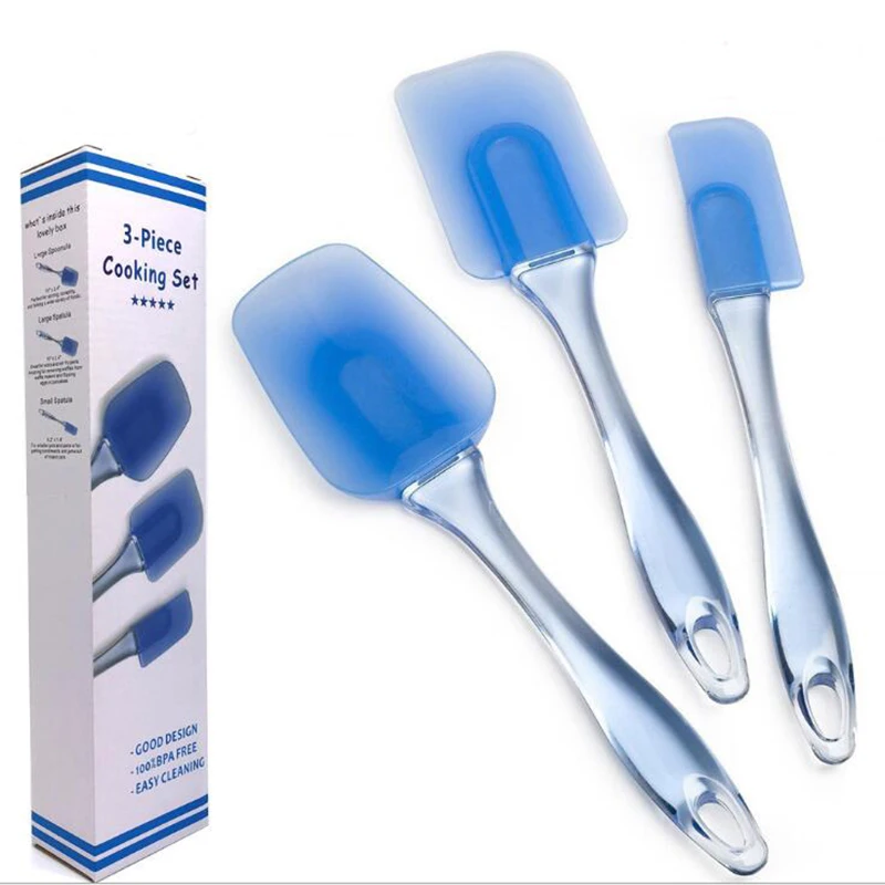 

3 piece set of silicone spatula Transparent blue silicone spatula shovel kitchenware baking combination set