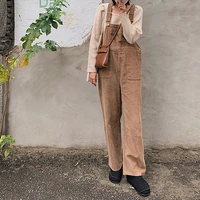 corduroy solid color wide leg straight high waist overalls womens autumn and winter street style loose casual overalls trousers