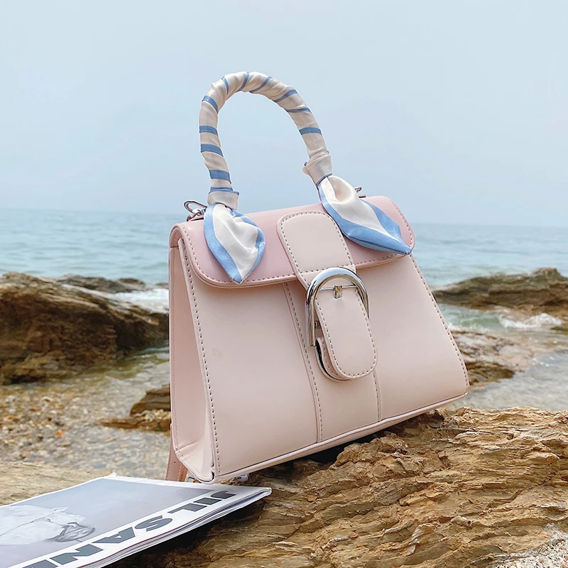 

Luxury brand Ribbon Tote bag 2021 Summer New PU Leather Women's Designer Handbag Contrast color Shoulder Messenger Bag Purses