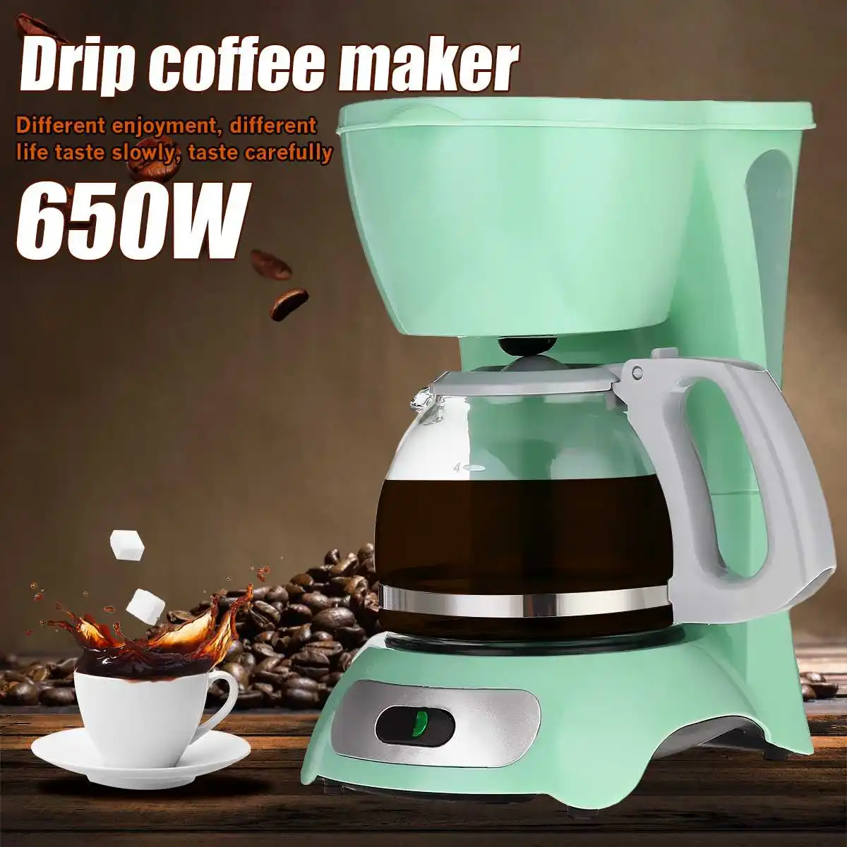 

220V Coffee Machine 600ml 4-6 Cup Espresso Drip Coffee Maker With Glass Kettle Coffee Powder Filter Anti-Drip Insulation Teapot