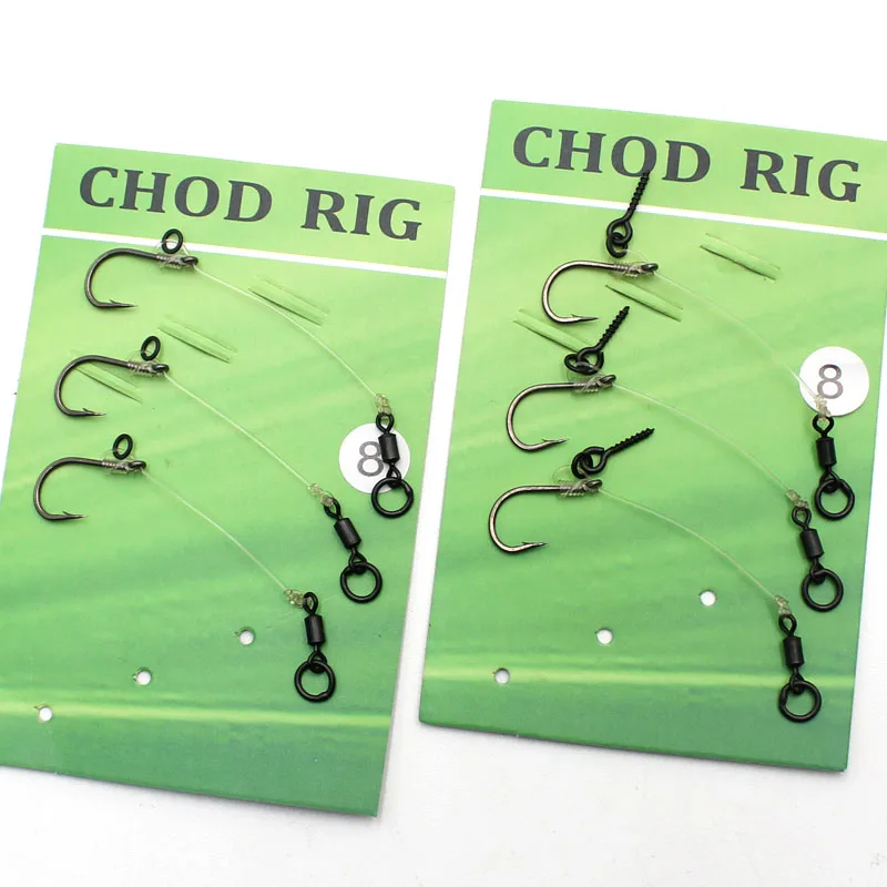 

3PCS Carp Fishing Ready Tied Chod Rigs Naked Made Hair Rig D Rig Hook Links Swivel Coating Barbed Hooks Sizes 4# 6# 8#