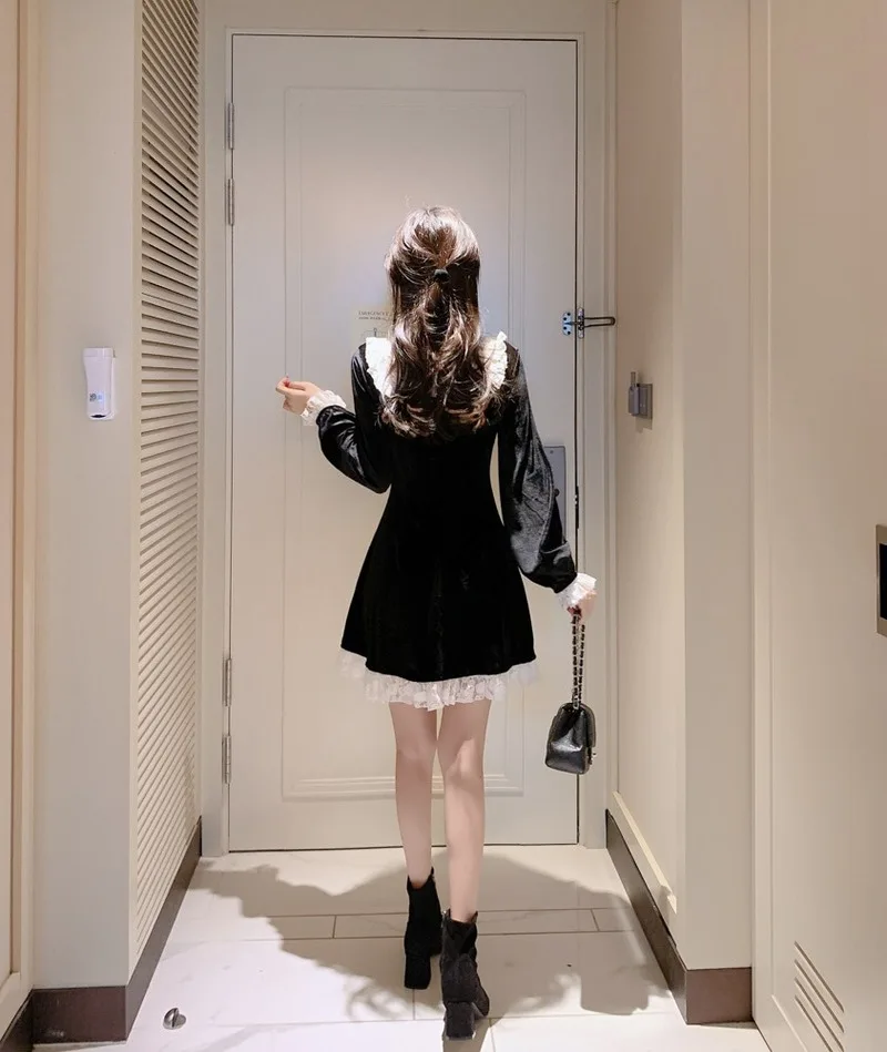 Весна 2021 рождественские праздничные платья женское кружевное платье корейское