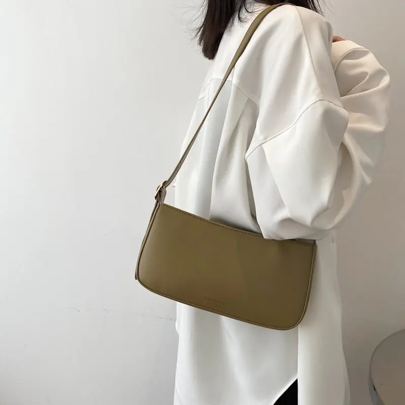 

Durable Leather Women Solid Shoulder Baguette Bags Fashion Vintage Female Simple HandBag Leisure Shopping Crossbody Travel Bag