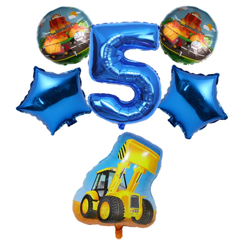 Пожарная машина 6 шт. фольгированный шар с цифрами трактор бульдозер поезд
