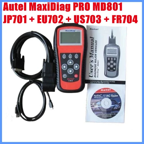 2012 Autel MaxiDiag PRO MD801 4 в 1 считыватель кода (JP701 + EU702 US703 FR704) Бесплатная доставка|autel maxidiag