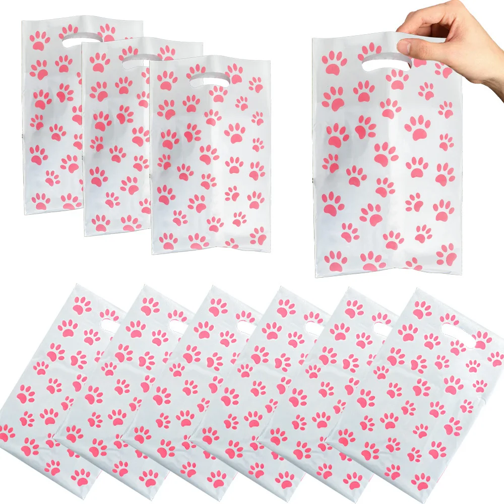

30pcs Pink Dog Paw Print Gift Bag For Pet Theme Party Supplies Kids Girl Birthday Party Decorations Baby Shower Favors