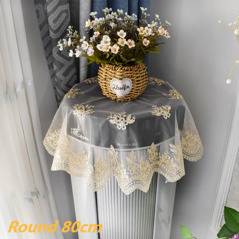 European Lace Gold Thread Embroidered Round Tablecloth Air Conditioning Kitchen Dining Table Cover Cloth Christmas Decoration