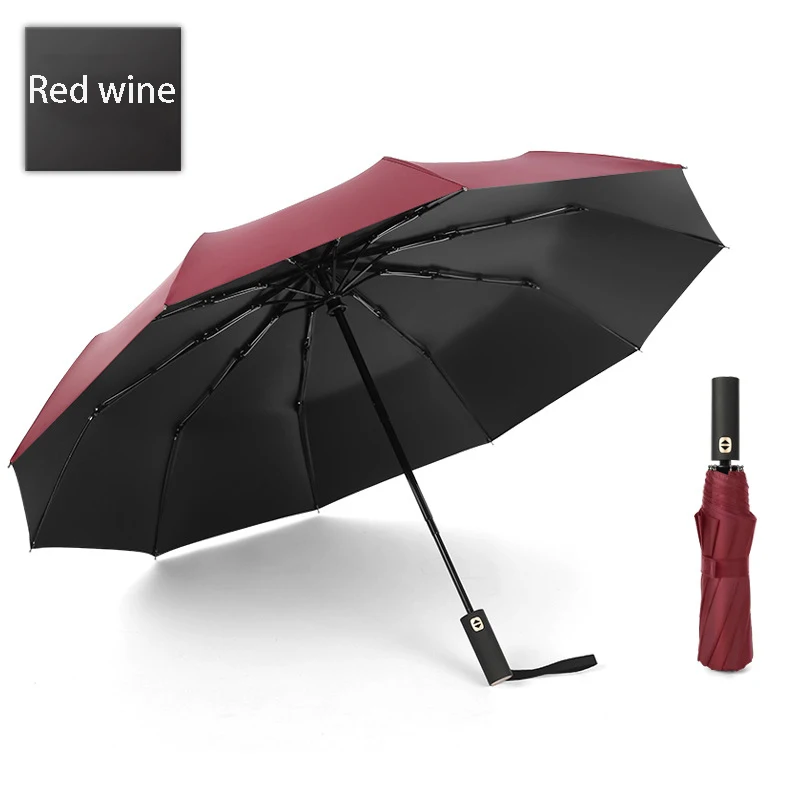 Explosion models automatic umbrella three fold windproof umbrella men and women sun umbrella three fold black plastic umbrella - Цвет: Black plastic wine