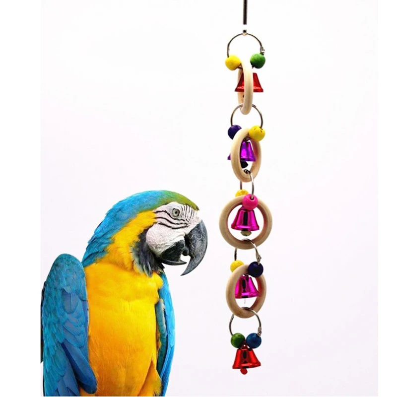 1 шт. игрушки попугая деревянные кольца колокольчики висячая клетка птица