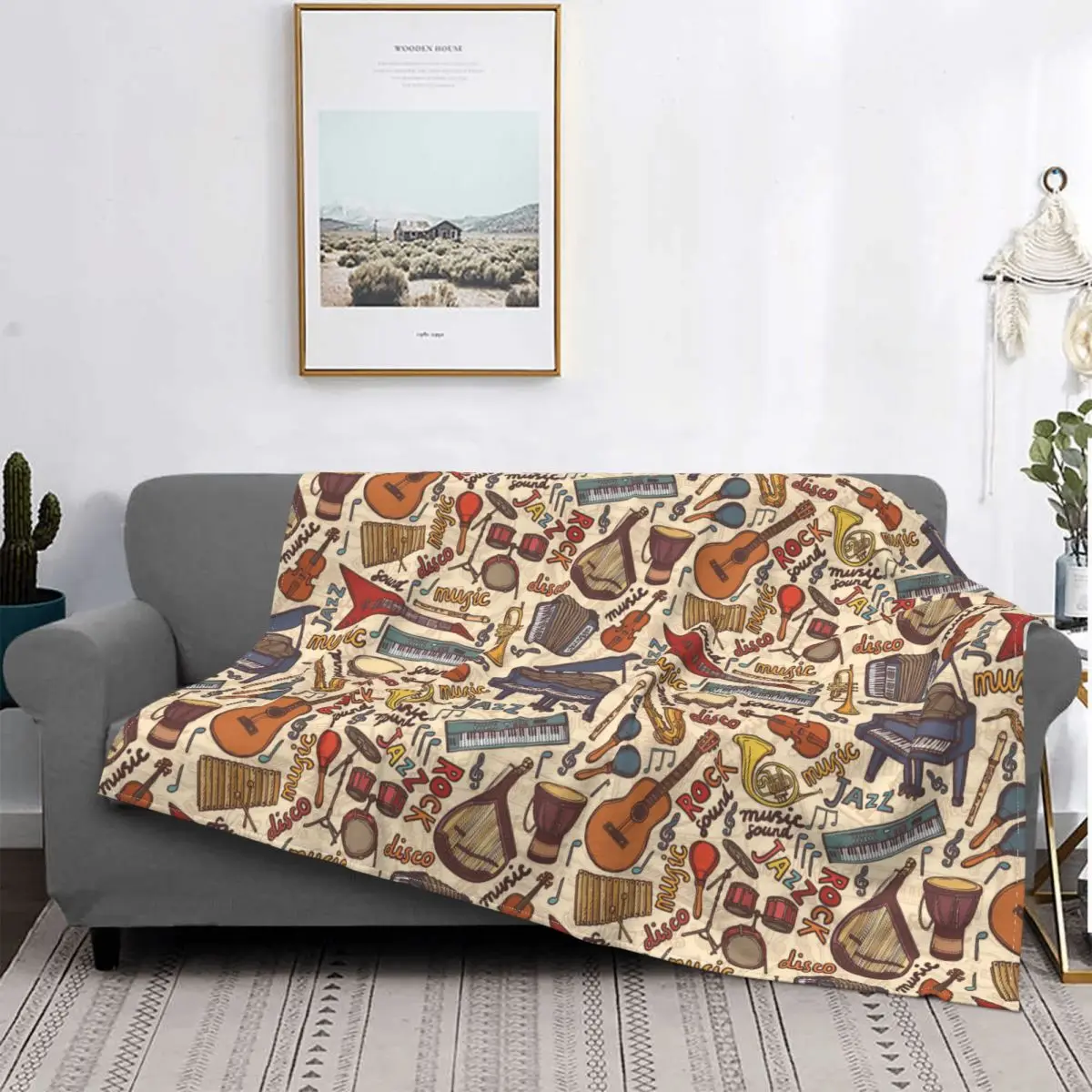 

Музыкальные инструменты, винтажные цвета, бесшовный ковер с узором, одеяло для кровати, покрывала для кровати, Роскошное Одеяло, фланелевое ...