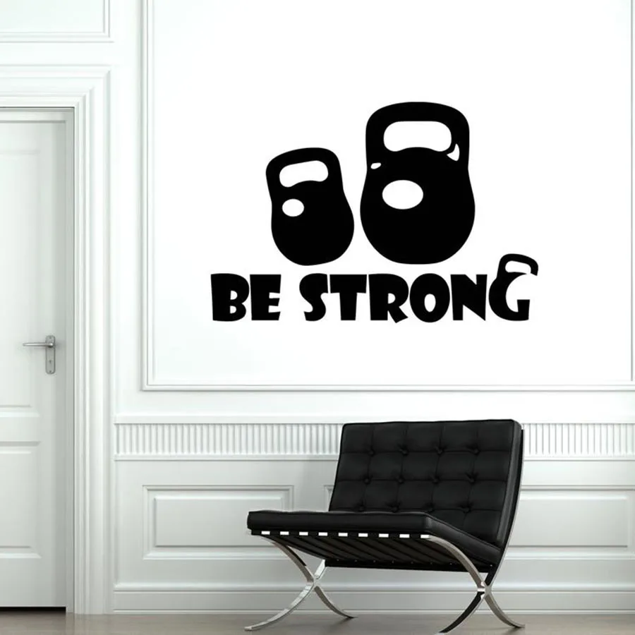 Виниловая наклейка на стену Спортивная гантель цитаты быть сильным фитнес
