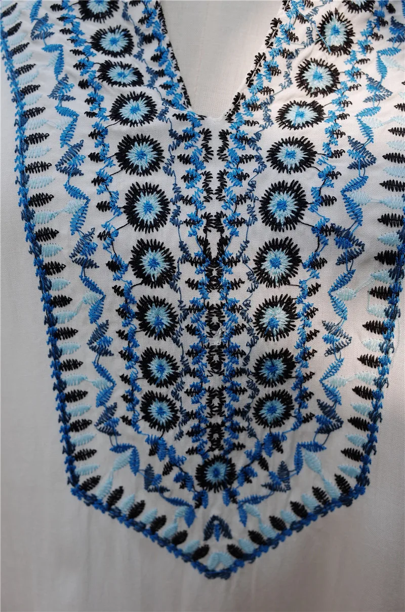 Женское пляжное платье с вышивкой белое хлопковое туника в винтажном стиле