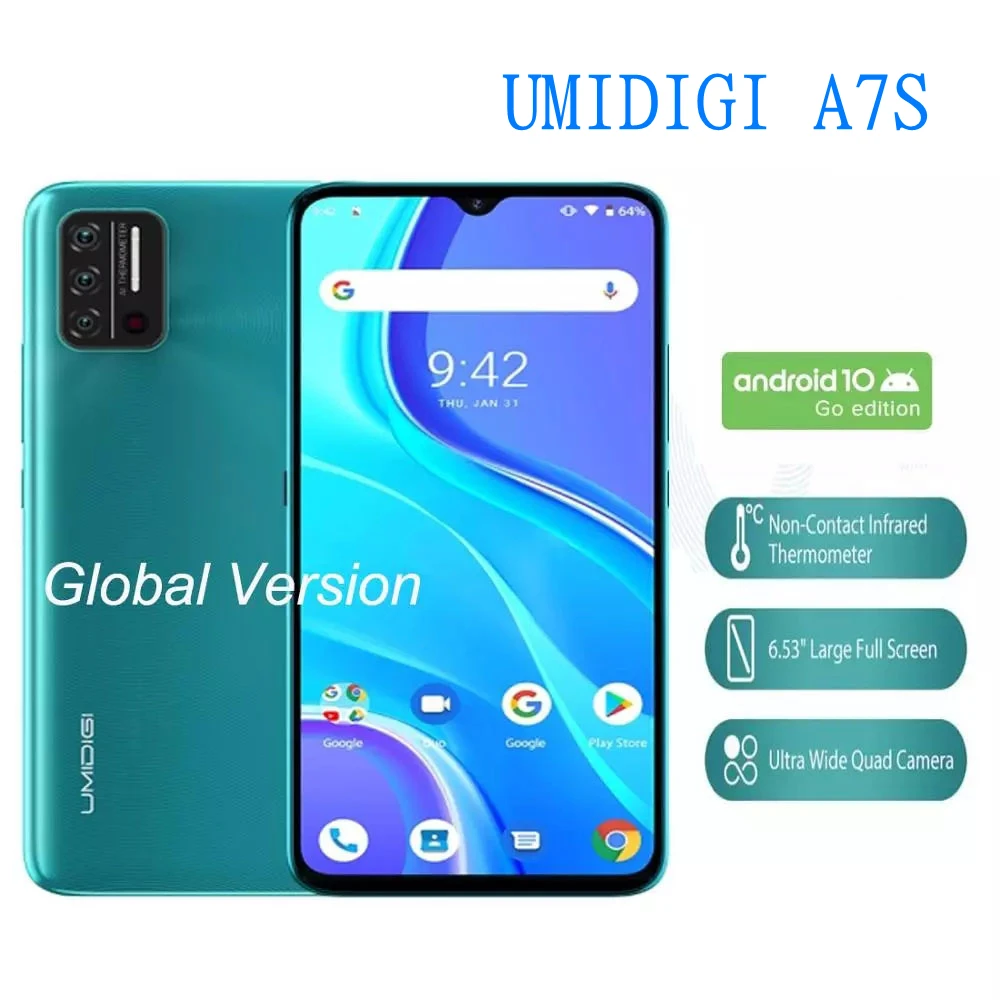 UMIDIGI A7S глобальная версия смартфона 2 ГБ 32 4150 мАч Тройная камера мобильного