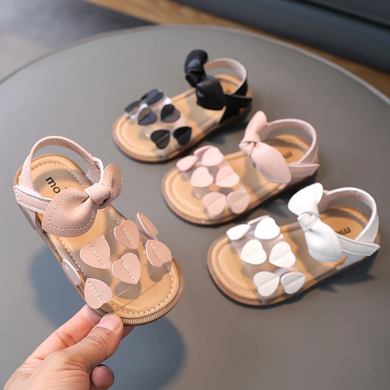 

Kids Sweet Sandals New Fashion Summer Girls Children Pu Heart Bowtie Comfortable Rubber Beach Princess Sandal Toddler Baby Shoes