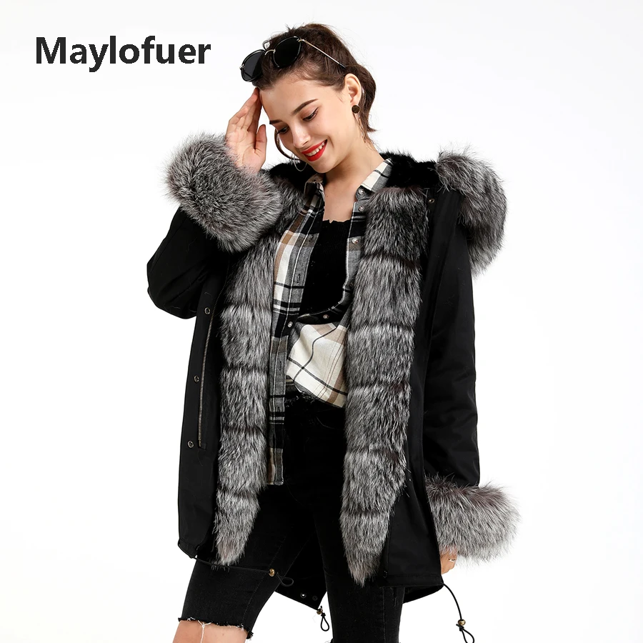 Женская парка с капюшоном Maylofuer куртка со съемной подкладкой из натурального