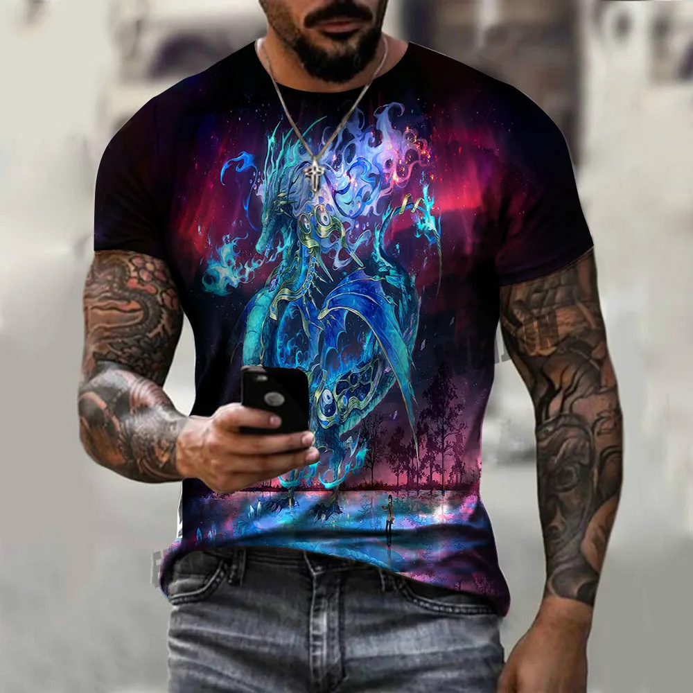 

Мужская футболка с коротким рукавом и принтом дракона, Спортивная дышащая летняя футболка из полиэстера, футболки с рисунком аниме, товары ...