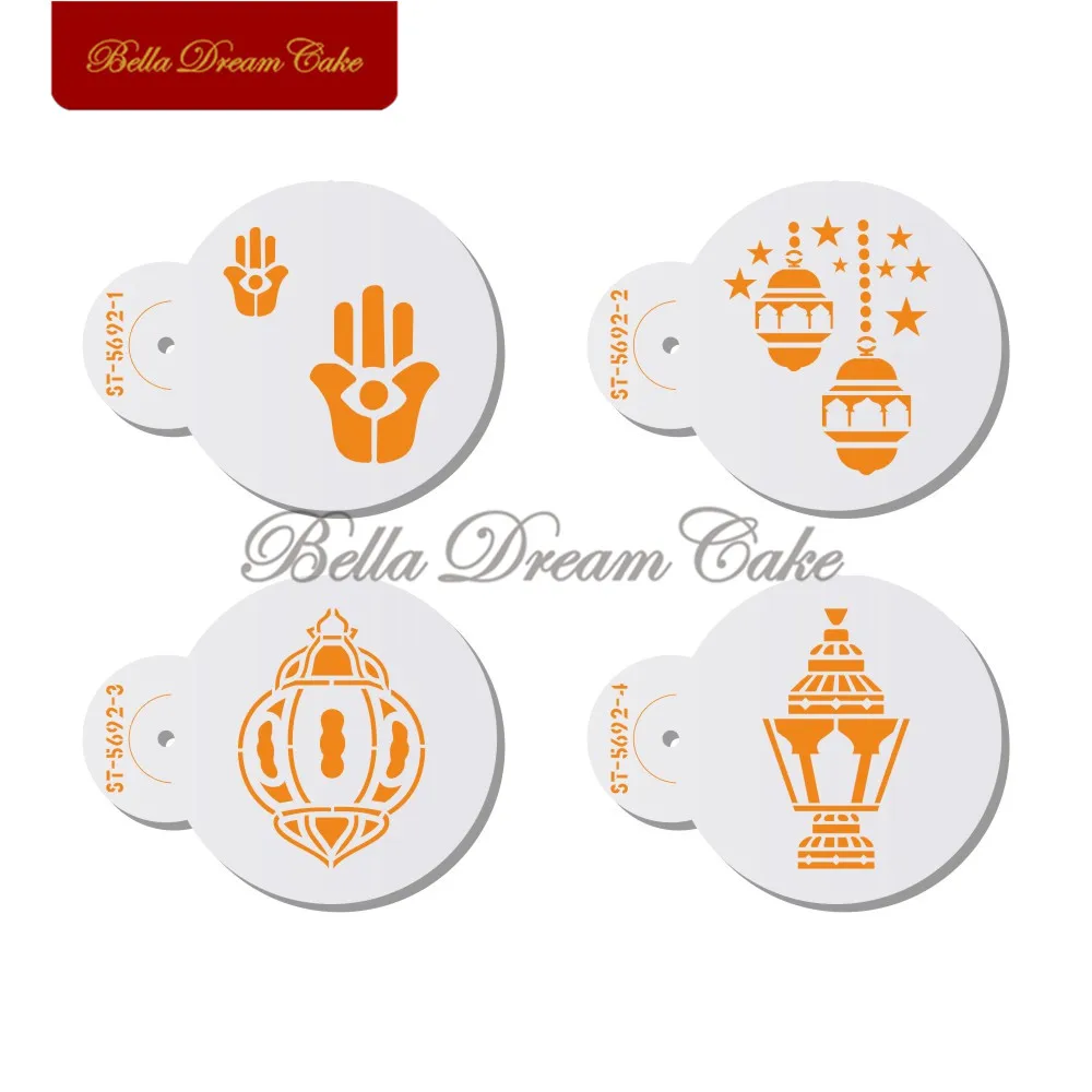 

4pcs/set Hajj Cookies Stencil For Eid Mubarak Coffee Stencils Template Macaron Cake Mold Cake Decorating Tool Baking accessories