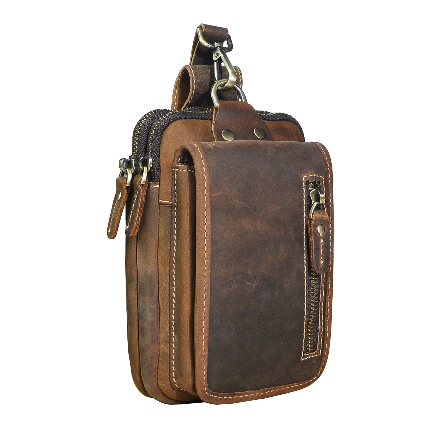 Luxury Thick Crazy Horse Leather men Vintage Travel Belt Fanny Waist Bag Pack Design Bum Hip Bag 6.5" Phone Case Pouch Male 1609 images - 6