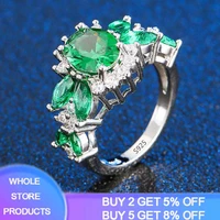 yanhui new fashion tibetan silver 925 jewelry emerald gemstone rings for women female valentines day accessories