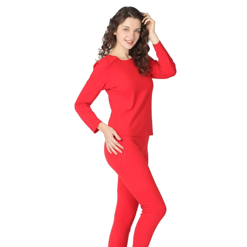 Женские кальсоны с длинным рукавом теплые карамельных цветов О образным вырезом