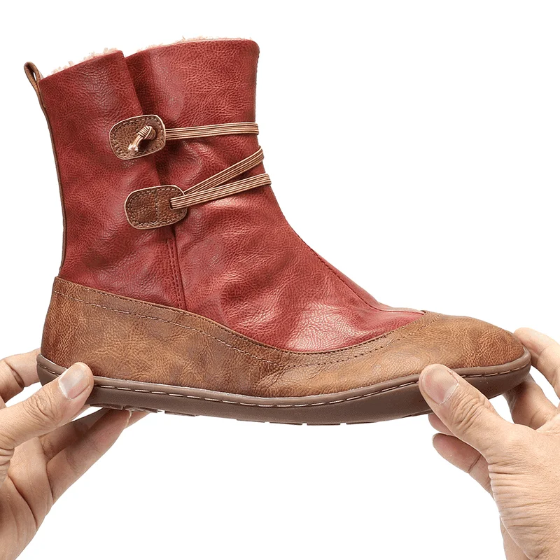 

LEOSOXS Women Boots Short Plush Warm Winter Shoes Snow Boots Non-slip Cross-tied Plus Size 43 Mixed Colors Female Ankle Boots