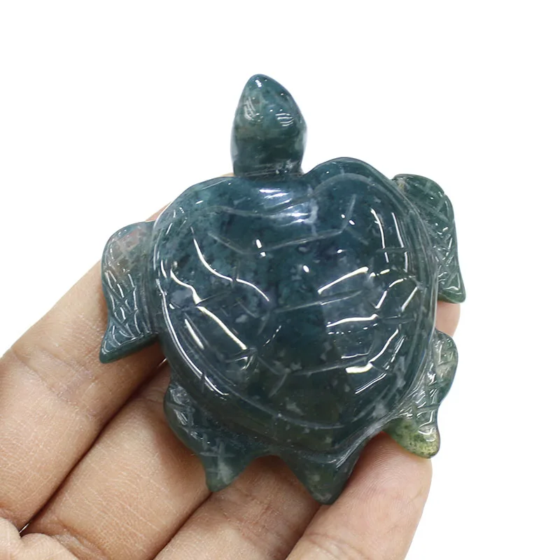 

1 Pcs natural moss agate crystal stone tortoise animal craft