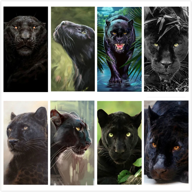 

LZAIQIZG 5D Diamond Painting Full Square/Round Animal Black Panther Diamond Mosaic Embroidery Rhinestone Picture Home Decoration