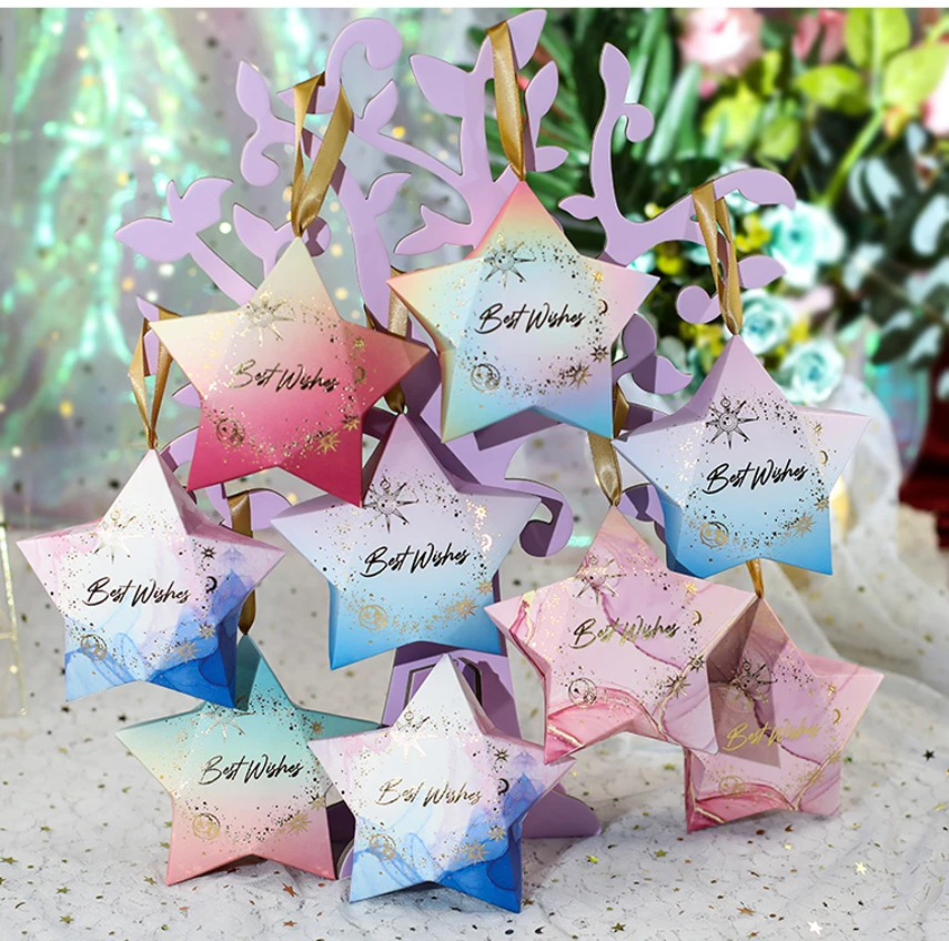 Блестящая пятиконечная звезда Свадебная коробка для конфет шоколад