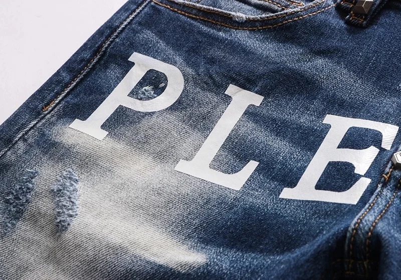 Мужские джинсы в Европейском стиле синие зауженные джинсовые брюки от