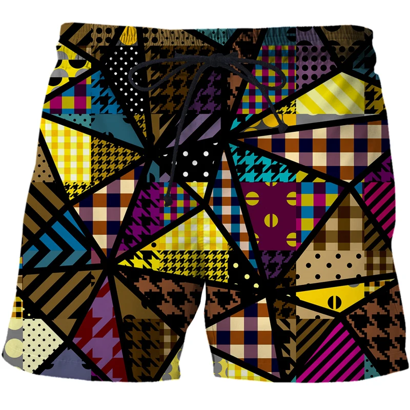 2021 Summer Men Beach Pants Abstract pattern Fashion Printed Men Casual Shorts Geometry 3d Swimming Custom Shorts Men clothing