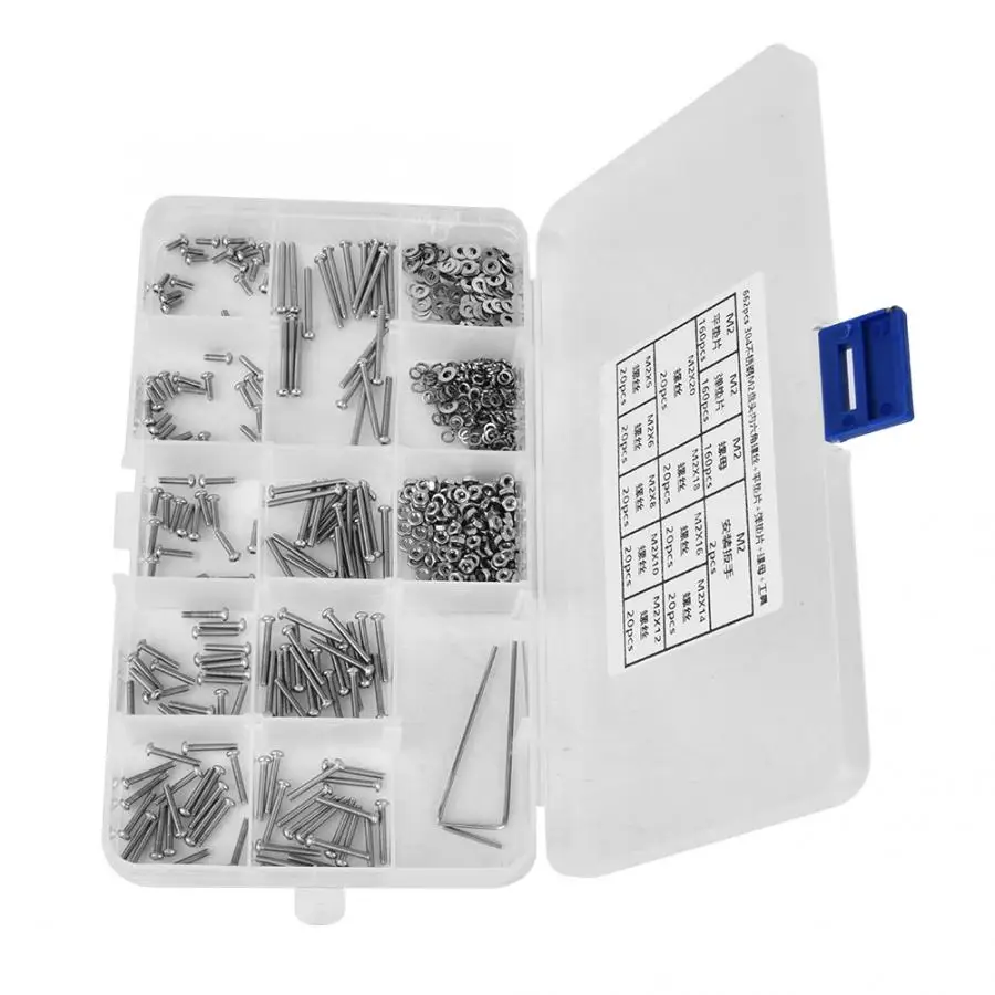 662 шт. SUS304 M2 головкой с шестигранной Гайка плоской упругая прокладка гаечный ключ