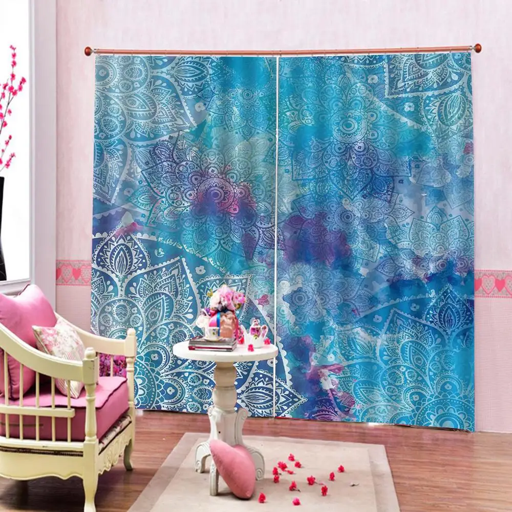 

Синие шторы, роскошные затемненные 3D оконные шторы для гостиной спальни, Индивидуальный размер