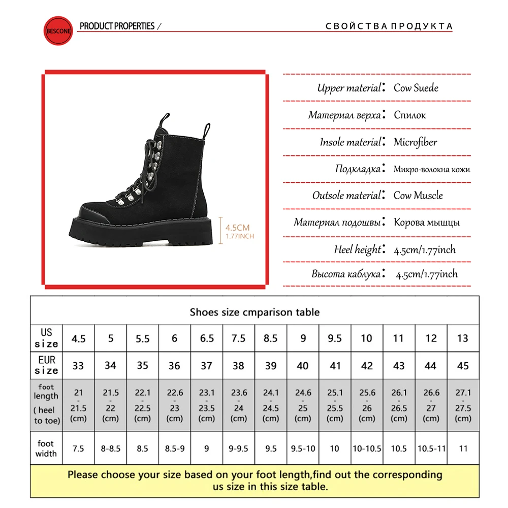 

Bescone Punk Style Ankle Boots Woman Round Toe Thick Bottom Increasing Lace Up Boots Ladies High Platform Women's Shoes BO749