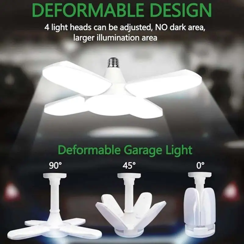 

LED Garage Light Super Bright Industrial Lighting Four-Leaf Deformation Lamp 90 Degrees Deformable Ceiling Light For Home