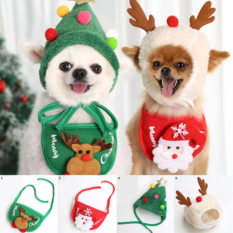 

Christmas Cartoon Dog Cat Pet Xmas Hat Saliva Towel Bib Teddy Law Fight Hiromi Merry Christmas Decor For Pets Gifts 2021 New