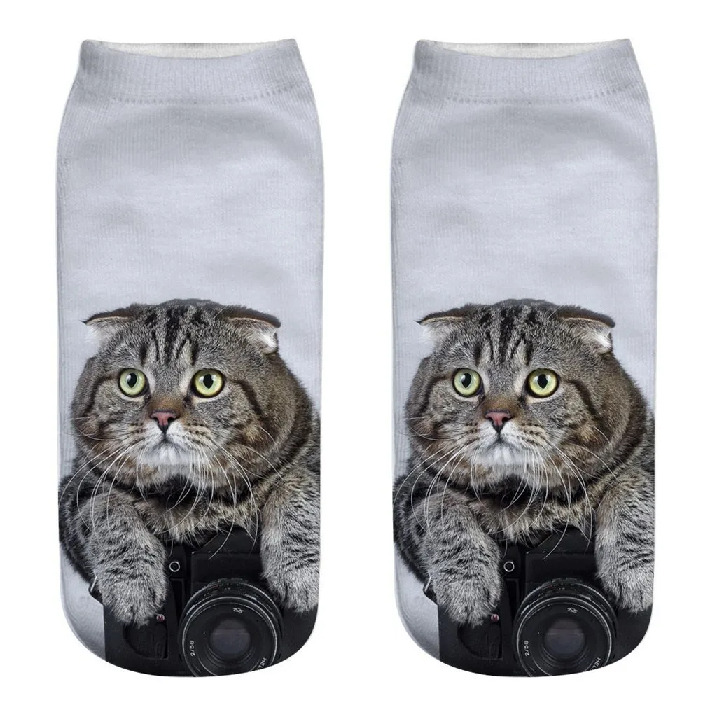 Женские короткие носки с объемным изображением забавного кота|Носки| |