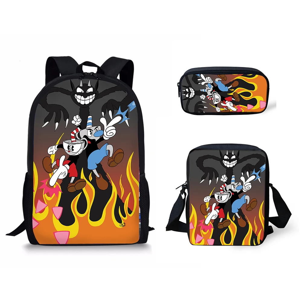 HaoYun Cuphead Mugman School Bags For Teenagers Boys Girls Cartoon Game Backpack Mochila Student Book Bag Set 3PCs School Bag